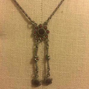 Drop jeweled red necklace